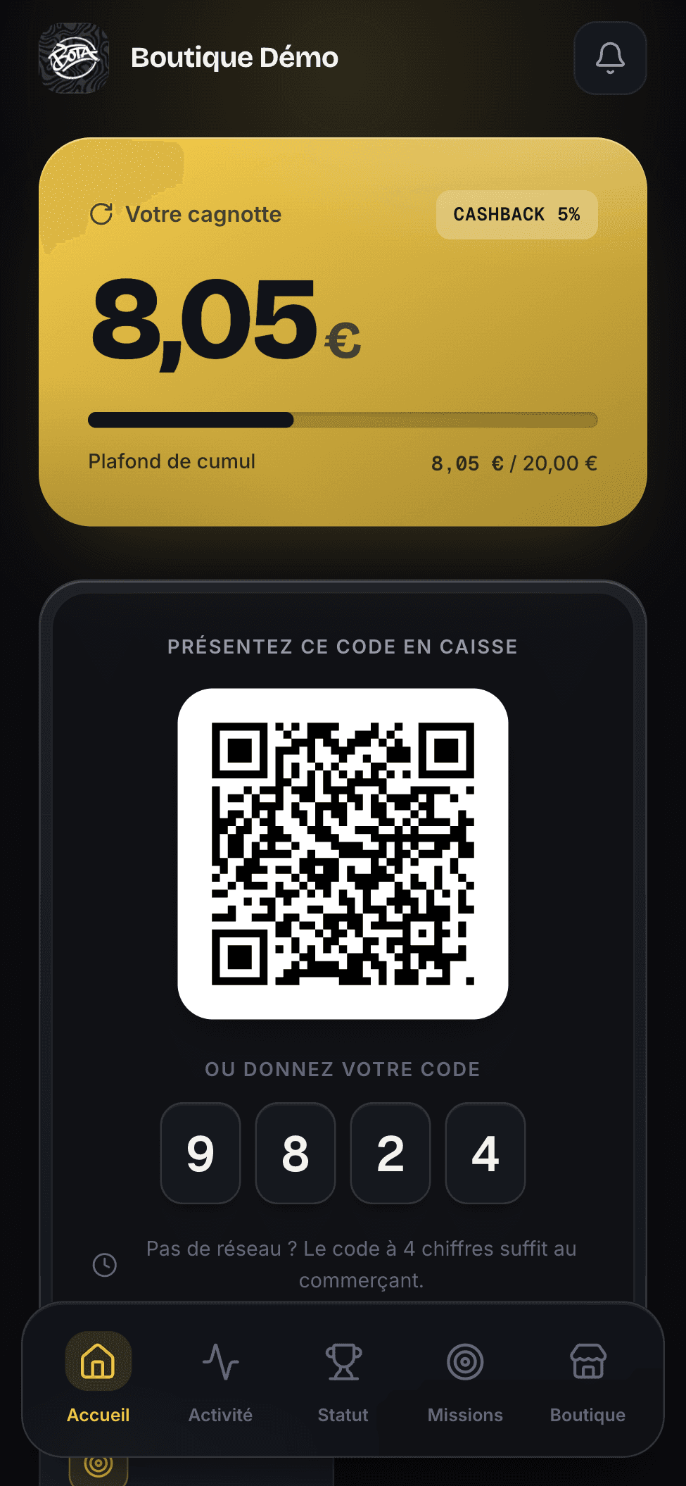 L'app client — la cagnotte